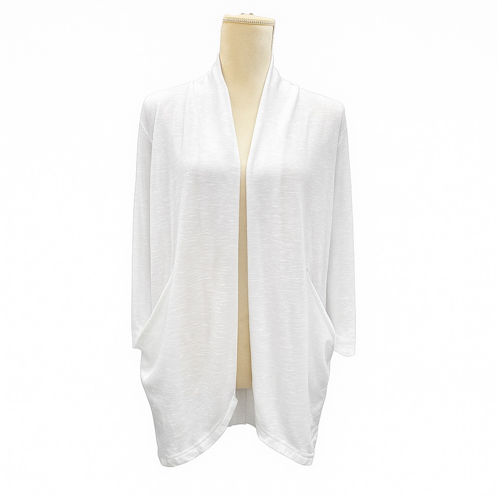 Maurices Studio Y Cardigan White Open Front Lightweight Soft Knit Pockets Size L